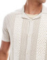 Фото #3 товара Hollister short sleeve pattern knit buttonthrough shirt in stone/white