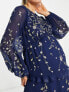 ASOS DESIGN Maternity embellished tiered midi dress with wild bloom floral embrodiery in navy