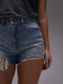 Фото #9 товара Topshop Hourglass denim a-line Mom Shorts with rip in vintage blue