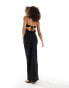 ASOS DESIGN satin bandeau bias maxi dress with tie back in black