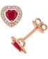 ფოტო #1 პროდუქტის Ruby (1 ct. t.w.) & Diamond (1/5 ct. t.w.) Heart Halo Stud Earrings in 14k Rose Gold