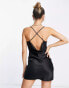 Фото #2 товара Miss Selfridge satin cowl neck slip dress in black