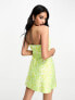 Фото #4 товара Miss Selfridge occasion jacquard plunge mini dress in lime