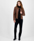 ფოტო #1 პროდუქტის Women's Woven-Shoulder Zip-Front Leather Coat