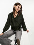 Фото #1 товара Object wrap front knitted cardigan in deep green