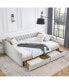 Фото #2 товара Дендрарий Simplie Fun королевского размера диван-кровать с ящиками, обитый пуговичным диваном, с медными гвоздями на волновидных подлокотниках, бежевый (84.5"x63.5"x26.5")