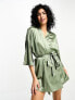 Six Stories bridesmaid robe with embroidery in sage