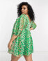 Фото #4 товара Wednesday's Girl Curve puff sleeve mini smock dress in green patchwork