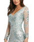 Фото #4 товара Women's Embellished V Neck Illusion Long Sleeve Gown