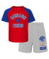 Фото #1 товара Toddler Boys and Girls Red and Heather Gray Chicago Cubs Two-Piece Groundout Baller Raglan T-shirt and Shorts Set