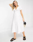 Фото #1 товара ASOS DESIGN broderie short sleeve tiered wrap midi dress in white