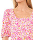 Women's Floral Print Square Neck Puff Sleeve Knit Top