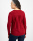 Фото #2 товара Women's Cotton Floral-Embroidered Long-Sleeve Top, Created for Macy's