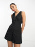 ASOS DESIGN button through linen look playsuit in black