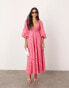 ASOS EDITION broderie tie front midi dress with cut out detail in hot pink