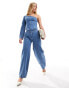 & Other Stories one shoulder asymmetric denim corset shirt in mid wash blue