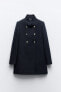 Double-breasted high neck wool blend coat
