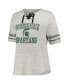 Фото #2 товара Women's Heather Gray Distressed Michigan State Spartans Plus Size Striped Lace-Up T-shirt