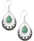 Genuine Marcasite & Simulated Turquoise Teardrop Drop Earrings in Silver-Plate