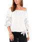 Фото #1 товара Women's Off The Shoulder Bubble Sleeve Tie Front Blouse