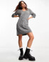 Фото #2 товара JDY v neck balloon sleeve knitted mini dress in dark grey melange