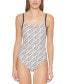 Фото #1 товара DKNY Womens WHITE/BLACK Logo-Print One-Piece Swimsuit Size Large