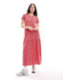 Фото #2 товара Wednesday's Girl tiered smudge spot midaxi smock dress in red and pink