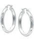 Фото #3 товара Textured Tube Small Hoop Earrings in Sterling Silver, 25mm, Created for Macy's