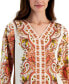 Фото #3 товара Women's Long Sleeve Printed V-Neck Satin Top, Created for Macy's