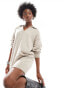 Weekday Tahlia polo collar knitted mini dress in light beige melange exclusive to ASOS