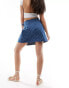 Pieces denim wrap skirt in mid blue with heart print