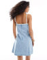 Фото #2 товара ASOS DESIGN denim mini cami dress with ruched bust and crochet strap detail in mid wash blue