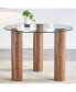 40" Round Tempered Glass Dining Table, Wooden Legs