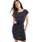 Фото #3 товара ONLY short sleeve stripe mini dress in dark blue