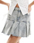 Фото #1 товара Monki low waist denim skirt with pleat raw hem in tinted blue wash