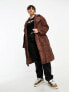 Daisy Street Plus midi corduroy coat with tie wrap waist in chocolate