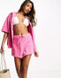 Фото #6 товара The Frolic bromine geo block towelling beach short co-ord in pink