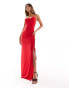 Фото #2 товара ASOS DESIGN strappy cowl neck lace up detail maxi dress in red