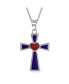 ფოტო #1 პროდუქტის South Western Style Gemstone Created Blue Lapis Lazuli Red Heart Cross Pendant Religious .925 Sterling Silver Necklace For Women Teen