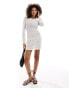 Brave Soul long sleeve mesh knitted dress in off white