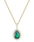 ფოტო #1 პროდუქტის Lab-Grown Emerald (2-1/4 ct. t.w.) & Lab-Grown White Sapphire (1/2 ct. t.w.) Pear Halo 18" Pendant Necklace in 14k Gold-Plated Sterling Silver