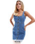 DTT Petite denim button front mini dress in mid blue