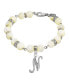 Silver Tone Cultured Mother of Pearl Crystal Initial Clasp Bracelet