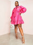 Фото #1 товара ASOS LUXE Curve pussybow cupped mini dress with blouson sleeve in pink