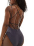 Stradivarius multi strap swimsuit in charcoal