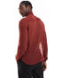 ASOS DESIGN relaxed deep v neck shirt with attached tie neck in rust