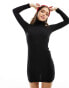 Фото #1 товара Miss Selfridge rib roll neck mini dress in black