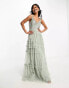 Фото #1 товара Maya Bridesmaid maxi tulle dress with tonal delicate sequin and full skirt in sage green co ord