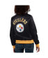 ფოტო #2 პროდუქტის Women's Black Pittsburgh Steelers Full Count Satin Full-Snap Varsity Jacket
