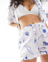 Iisla & Bird printed beach short co-ord in white and blue